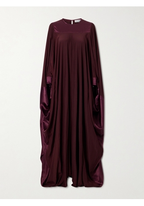Lanvin - Pleated Satin-trimmed Charmeuse Gown - Burgundy - FR 34,FR 36,FR 38,FR 40,FR 42