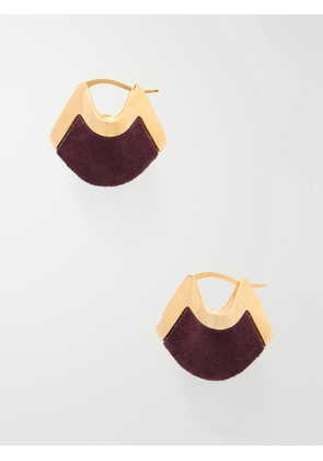 KHAITE - Lotus Gold-plated And Suede Drop Earrings - Burgundy - One size