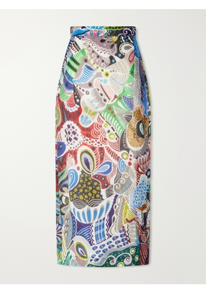 Heirlome - Irene Printed Silk-organza Midi Skirt - Blue - US0,US2,US4,US6,US8,US10