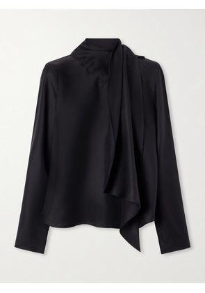 Loulou de Saison - Gala Scarf-detail Silk-twill Blouse - Black - x small,small,medium,large,x large