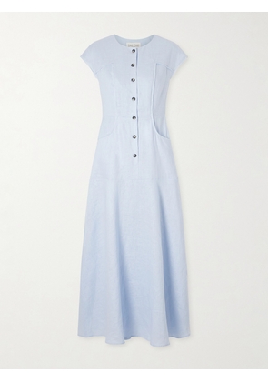 Saloni - Sierra Linen Midi Dress - Blue - UK 4,UK 6,UK 8,UK 10,UK 12,UK 14,UK 16