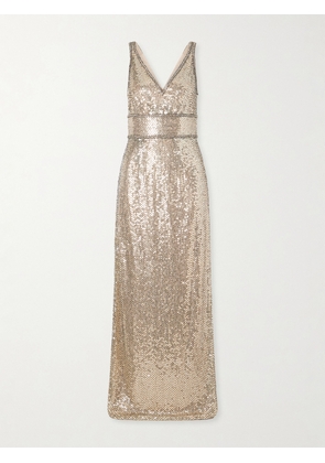 Jenny Packham - Odina Crystal-embellished Sequin Tulle Gown - Neutrals - UK 6,UK 8,UK 10,UK 12,UK 14,UK 16