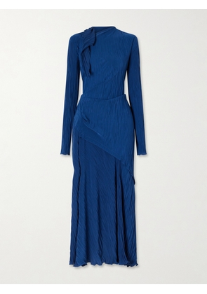 Victoria Beckham - Draped Plissé-crepe Midi Dress - Blue - UK 4,UK 6,UK 8,UK 10,UK 12
