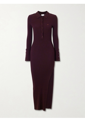 COURREGES - Logo-embroidered Ribbed Polo Midi Dress - Burgundy - x small,small,medium,large