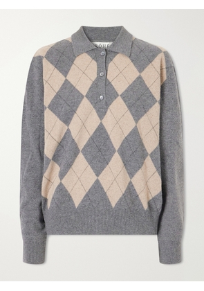 RÓHE - Argyle Cashmere, Wool And Silk-blend Polo Sweater - Gray - DK32,DK34,DK36,DK38,DK40,DK42