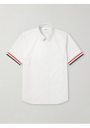 Thom Browne - Logo-Appliquéd Striped Cotton-Oxford Shirt - Men - Gray - 1