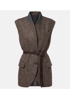 Brunello Cucinelli Monili herringbone sequined wool-blend vest