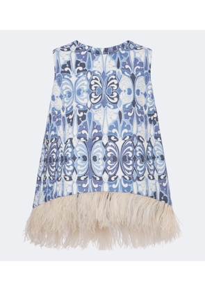 La DoubleJ La Scala feather-trimmed cotton top