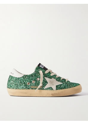 Golden Goose - Superstar Distressed Suede-trimmed Glittered Leather Sneakers - Green - IT35,IT36,IT37,IT38,IT39,IT40,IT41,IT42