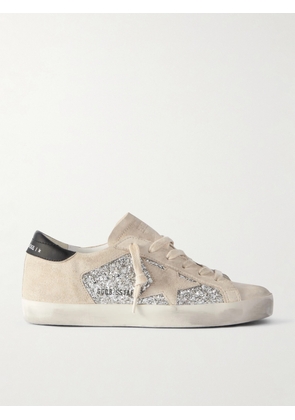 Golden Goose - Super-star Leather-trimmed Distressed Glittered Suede Sneakers - Silver - IT35,IT36,IT37,IT38,IT39,IT40,IT41,IT42
