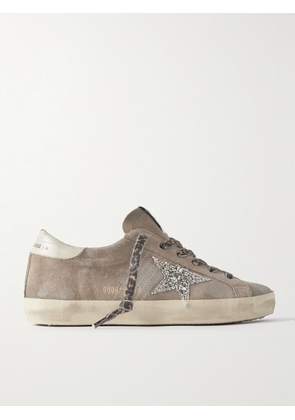 Golden Goose - Super-star Leather-trimmed Distressed Glittered Suede Sneakers - Brown - IT35,IT36,IT37,IT38,IT39,IT40,IT41,IT42
