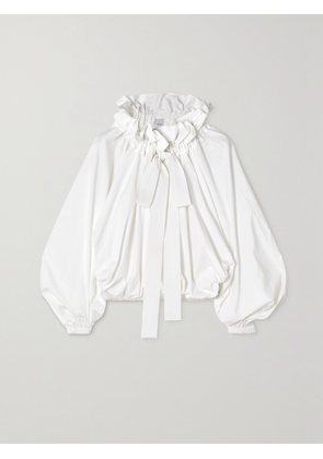 Patou - Grosgrain-trimmed Ruffled Cotton-poplin Blouse - White - FR 34,FR 36,FR 38,FR 40,FR 42,FR 44