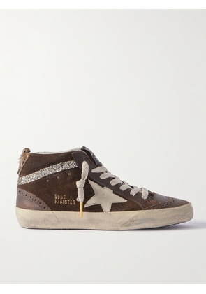 Golden Goose - Mid Star Distressed Crystal-embellished Leather And Suede High-top Sneakers - Brown - IT35,IT36,IT37,IT38,IT39,IT40,IT41,IT42
