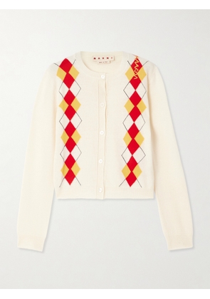 Marni - Cropped Embroidered Argyle Wool Cardigan - Cream - IT36,IT38,IT40,IT42,IT44