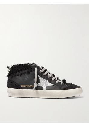 Golden Goose - Mid Star Shearling-lined Distressed Leather And Suede Sneakers - Black - IT35,IT36,IT37,IT38,IT39,IT40,IT41,IT42