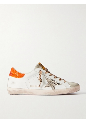Golden Goose - Superstar Glittered Distressed Leather And Suede Sneakers - White - IT35,IT36,IT37,IT38,IT39,IT40,IT41,IT42
