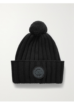 Canada Goose - Tech Toque Pompom-embellished Appliquéd Cashmere And Wool-blend Beanie - Black - One size