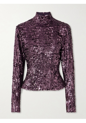 RABANNE - Sequinned Chiffon Turtleneck Top - Purple - FR 34,FR 36,FR 38,FR 40,FR 42,FR 46
