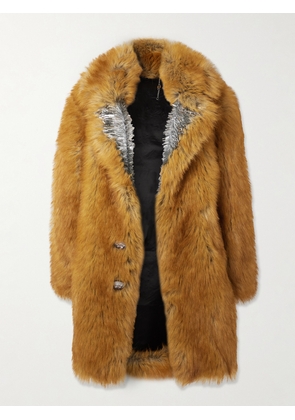RABANNE - Oversized Embellished Plush Coat - Brown - x small,small,medium,large