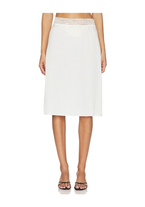 Frankies Bikinis Laura Silk Midi Skirt in White. Size S. Also in XXS, XS, M, L.
