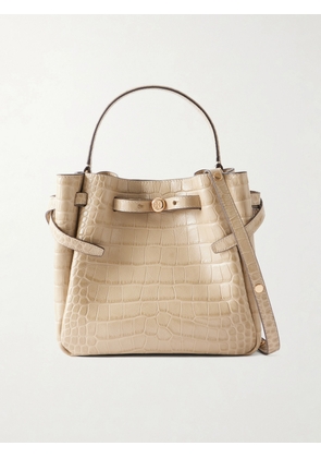 Tory Burch - Croc-effect Logo-embellished Leather Shoulder Bag - Brown - One size