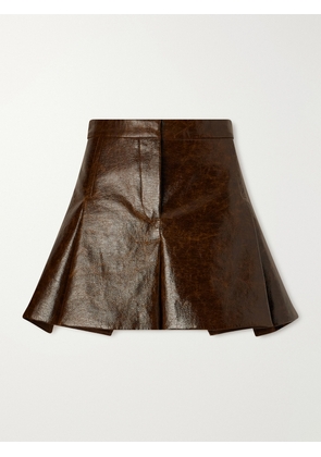 Sportmax - Pleated Coated Cotton-canvas Mini Skirt - Brown - UK 6,UK 8,UK 10,UK 12,UK 14,UK 16
