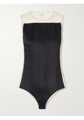 COURREGES - Logo-appliqué Crinkled-satin And Organza Bodysuit - Black - FR 34,FR 36,FR 38,FR 40,FR 42