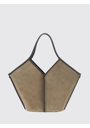HEREU Calella Flared Suede Leather Tote Bag with Double Handle and Removable Pouch