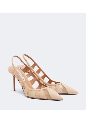 Aquazzura Screen suede and mesh slingback pumps