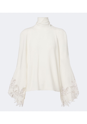 Oscar de la Renta Embroidered silk-blend georgette blouse