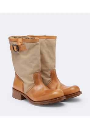 Prada Leather and canvas biker boots