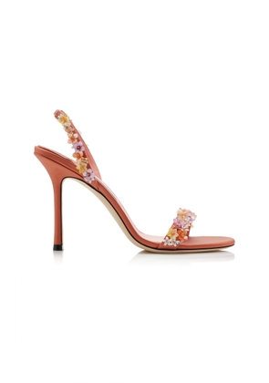 Jimmy Choo Jenn Daisy-Embroidered Satin Sandals - Moda Operandi