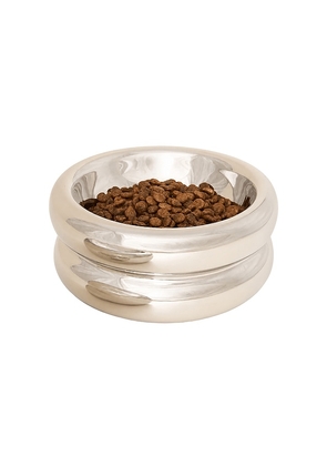 Catenary Home Elevated Halo Pet Bowl in Metallic Silver.