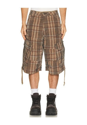 Jaded London Check Cord Cadet Shorts in Brown. Size 28. Also in 30, 32, 34, 36.