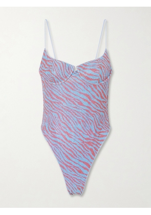 Oséree - Animalier Printed Lurex Swimsuit - Blue - small,medium,large,x large