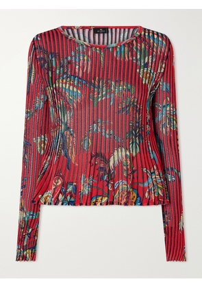 Etro - Floral-print Open-knit Ribbed Blouse - Red - IT36,IT38,IT40,IT42,IT44,IT46,IT48,IT50