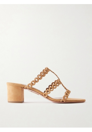 Aquazzura - Infinity Chain Perforated Suede Mules - Brown - IT35,IT36,IT36.5,IT37,IT37.5,IT38,IT38.5,IT39,IT39.5,IT40,IT40.5,IT41,IT41.5,IT42