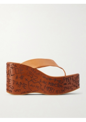 Chloé - Leather Platform Thong Sandals - Brown - IT35,IT36,IT37,IT38,IT39,IT40,IT41