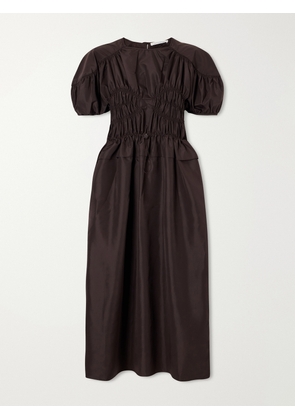 Cecilie Bahnsen - Cbbetsy Gathered Faille Midi Dress - Brown - UK 4,UK 6,UK 8,UK 10,UK 12,UK 14