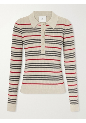 The Elder Statesman - Libeccio Stripped Wool, Silk And Linen-blend Knitted Polo - Neutrals - x small,small,medium,large