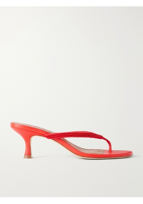 STAUD - Freja Embellished Leather Thong Sandals - Red - IT35,IT35.5,IT36,IT36.5,IT37,IT37.5,IT38,IT38.5,IT39,IT39.5,IT40,IT40.5,IT41,IT41.5,IT42