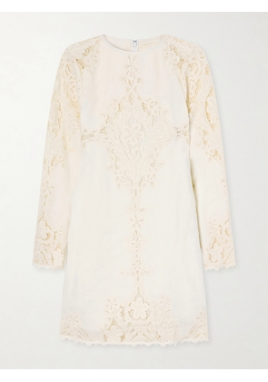 Ulla Johnson - Broderie Anglaise-trimmed Linen Mini Dress - Neutrals - US00,US0,US2,US4,US6,US8,US10,US12