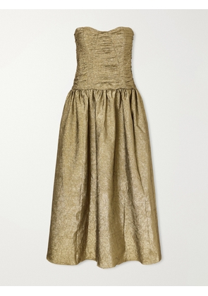 Ulla Johnson - Lumina Strapless Gathered Crinkled Taffeta Midi Dress - Gold - US00,US0,US4,US6