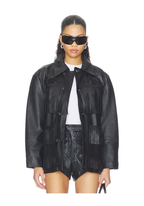 Found Hand Embroidered Leather Fringe Jacket in Black. Size XS. Also in S, M, L, XL.