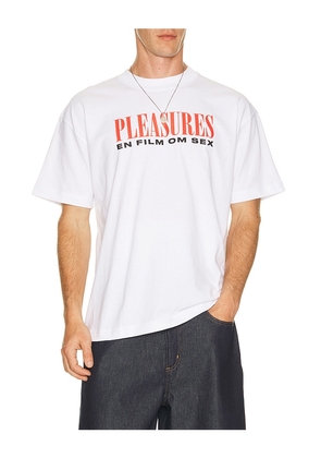 Pleasures On Film T-Shirt in White. Size S. Also in M, L, XL/1X.