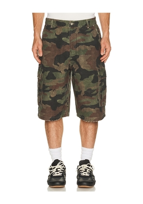 REPRESENT Camo Cargo Short in Green. Size S. Also in M, L, XL/1X.