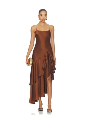 Susana Monaco Double Ruffle High Low Dress in Brown. Size 0. Also in 2, 4, 6, 8, 12.