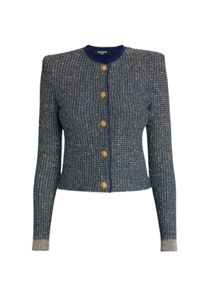 Balmain sequin-embellished metallic-knit cardigan - Blue
