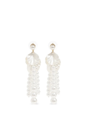 Self-Portrait petal glass-pearl earrings - White