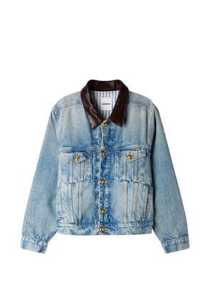 SANDRO leather-collar button-up denim jacket - Blue